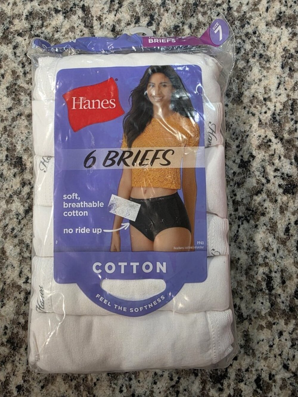 HANES Womens 100%  Cotton Briefs White 6 Pack Size 7 Tagless Ultra Plush NEW!